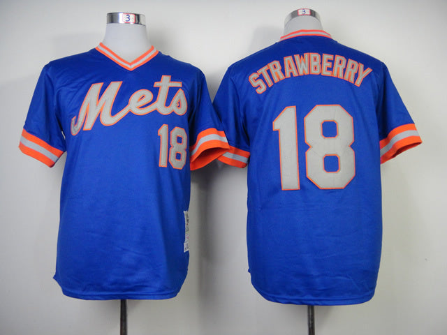 New York Mets #18 Darryl Strawberry Mets 18 Blue Pullover 1983 Retro Baseball Jersey baseball jersey product view 1