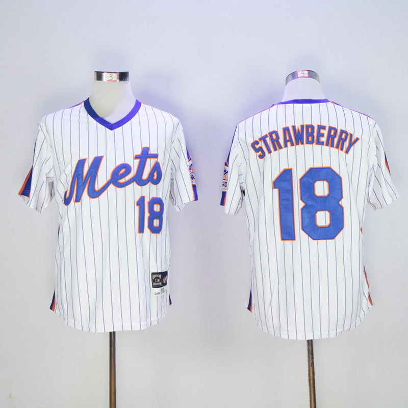 New York Mets #18 Darryl Strawberry Mets 18 White Pullover Baseball Jersey baseball jersey product view 1