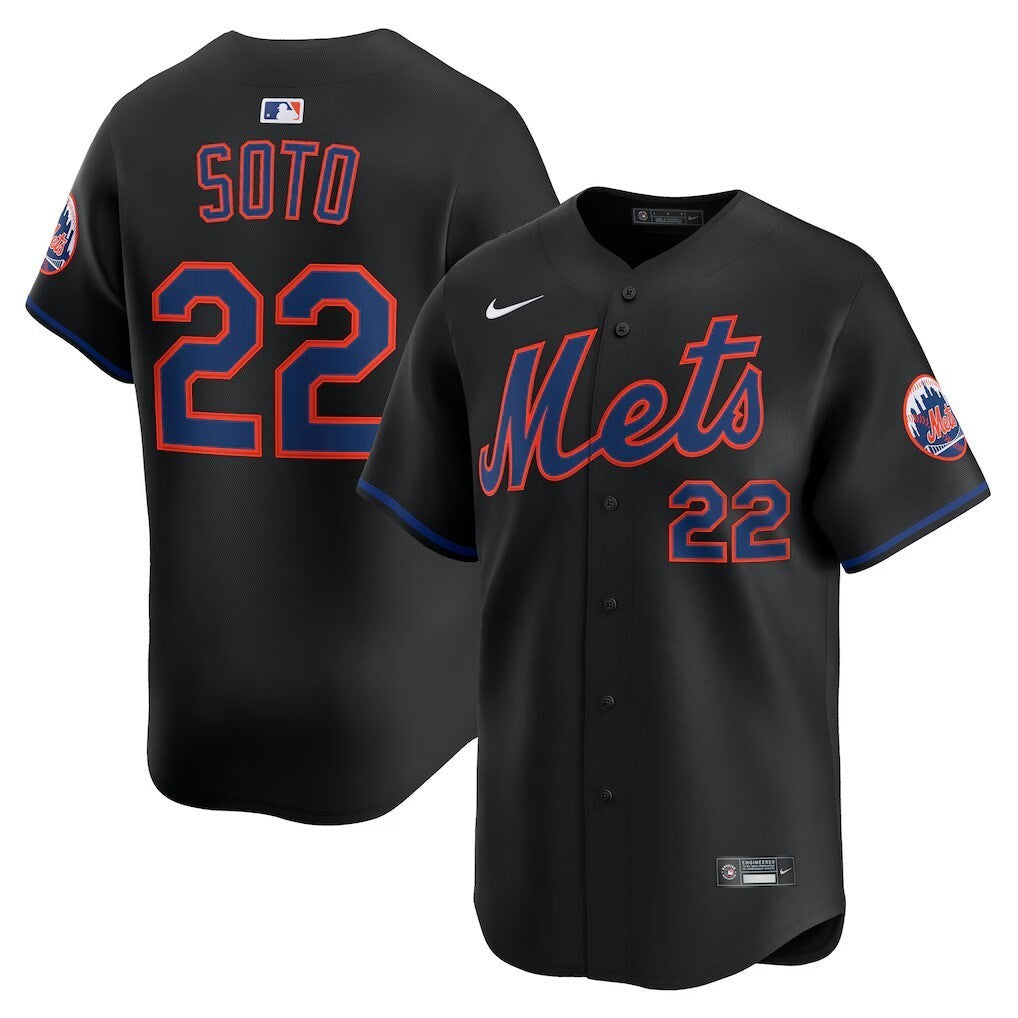 New York Mets #22 Juan Soto Alternate Limited Player Jersey - Black Baseball Jersey baseball jersey product view 1