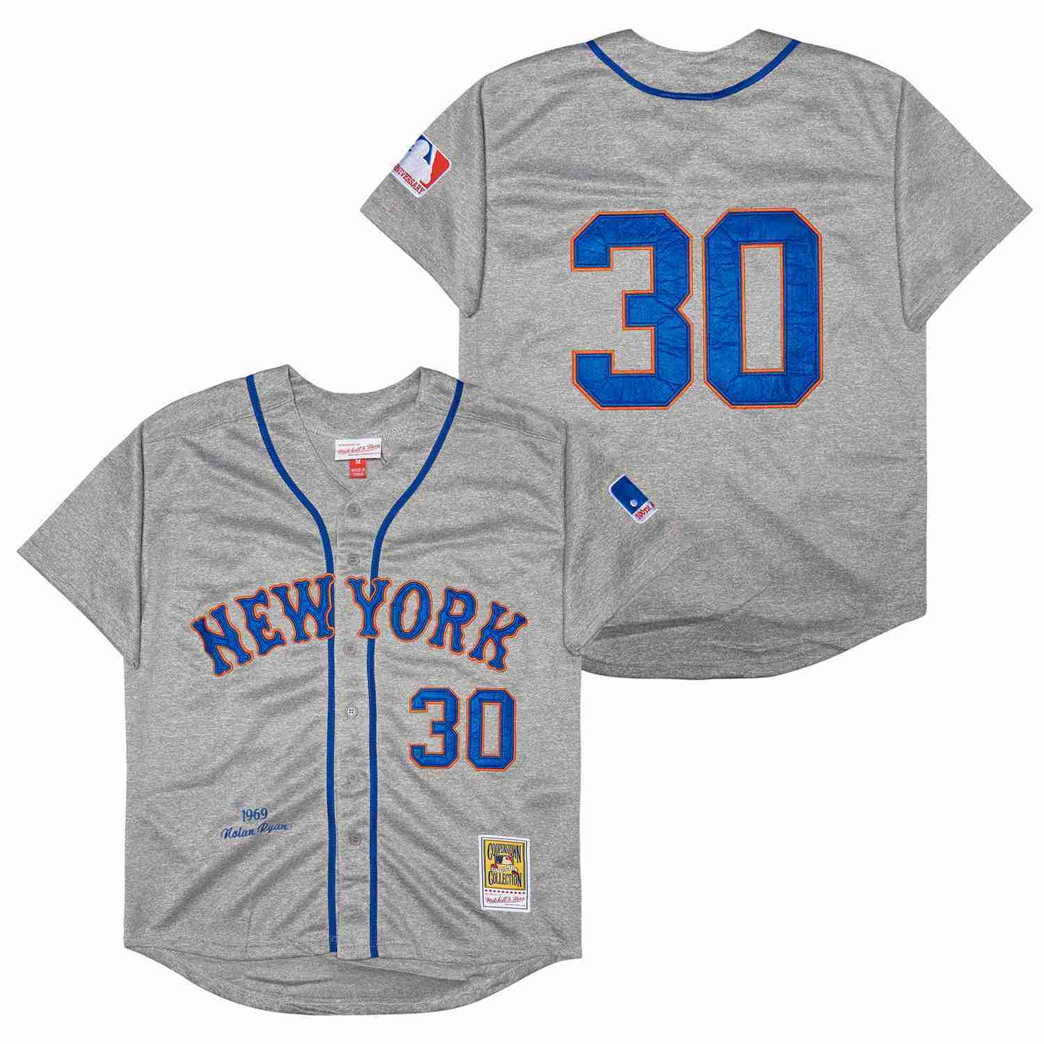 New York Mets #30 Ryder Ryan Mets 30 Hemp Gray 1969 Retro Baseball Jersey baseball jersey product view 1