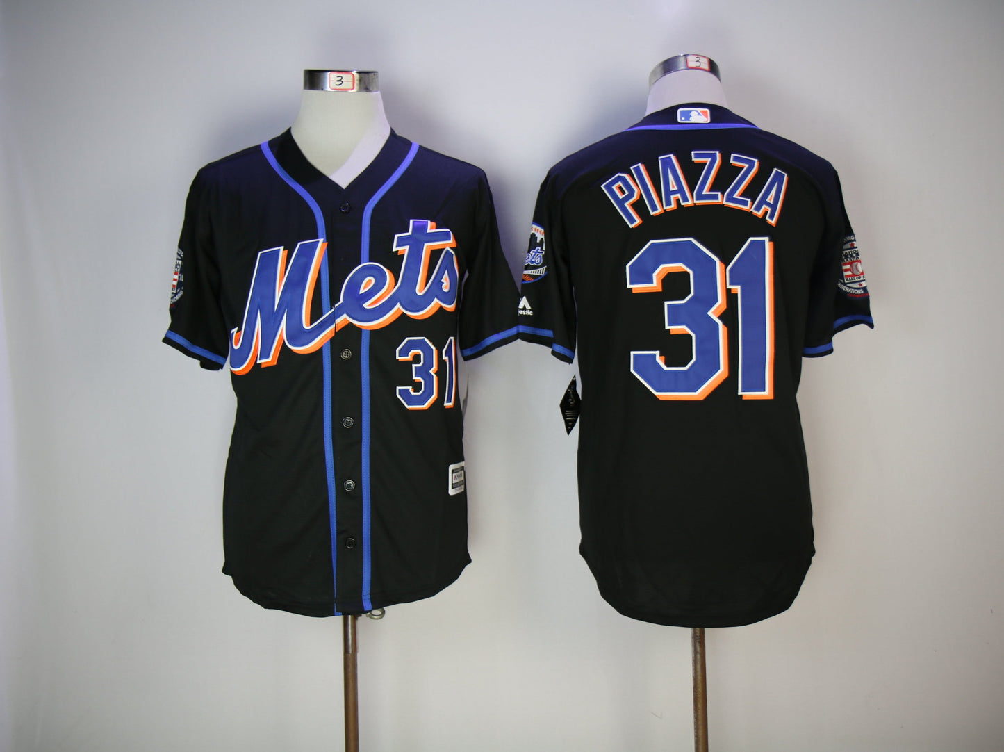 New York Mets #31 Mets 31 Black With Logo Logo Baseball Jersey baseball jersey product view 1