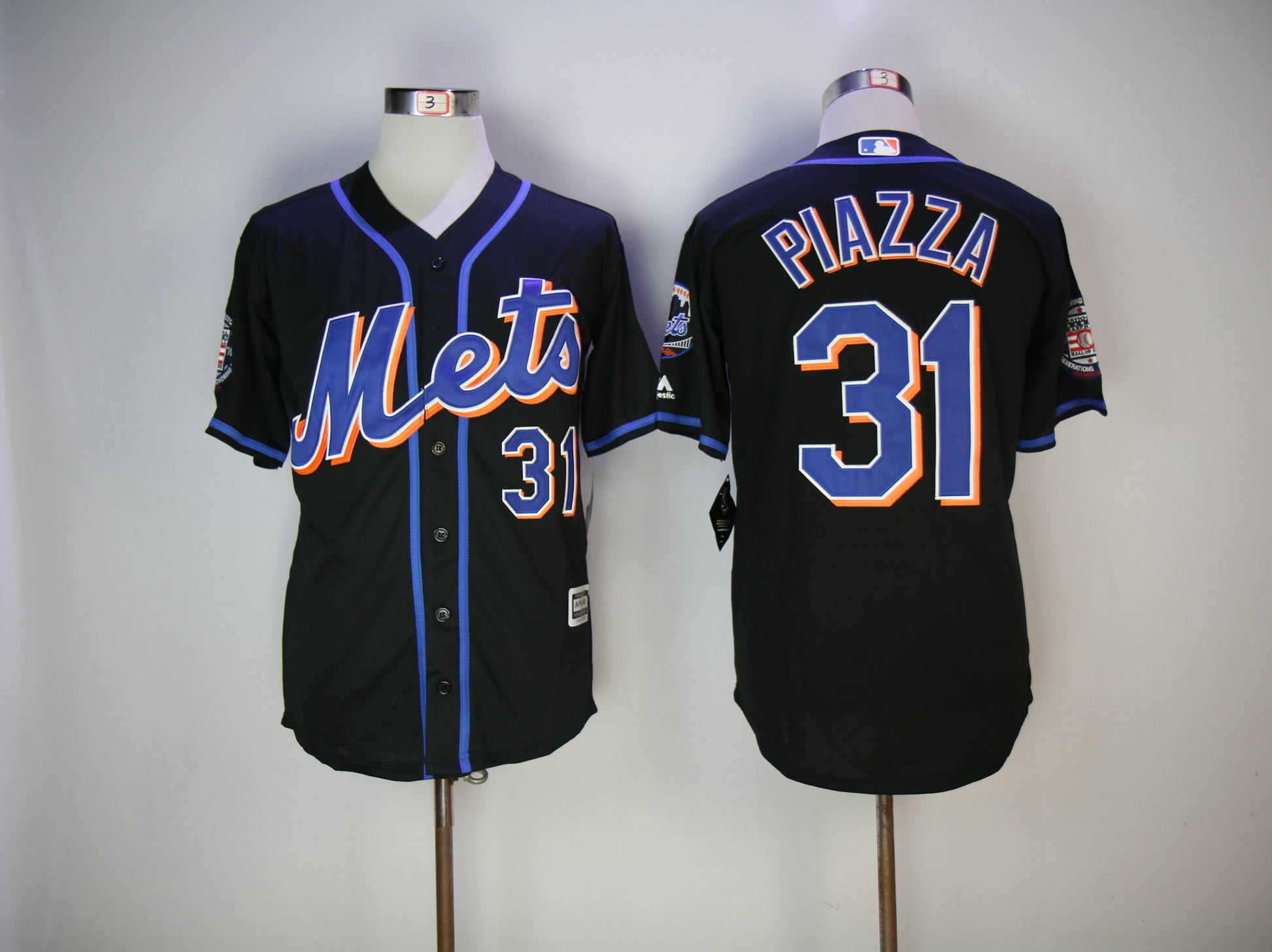 New York Mets #31 Mets 31 Black With Logo Logo Baseball Jersey baseball jersey product view 1
