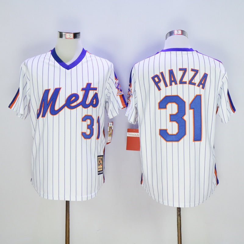 New York Mets #31 Mike Piazza Mets 31 White Pullover Retro Fan Edition Baseball Jersey baseball jersey product view 1