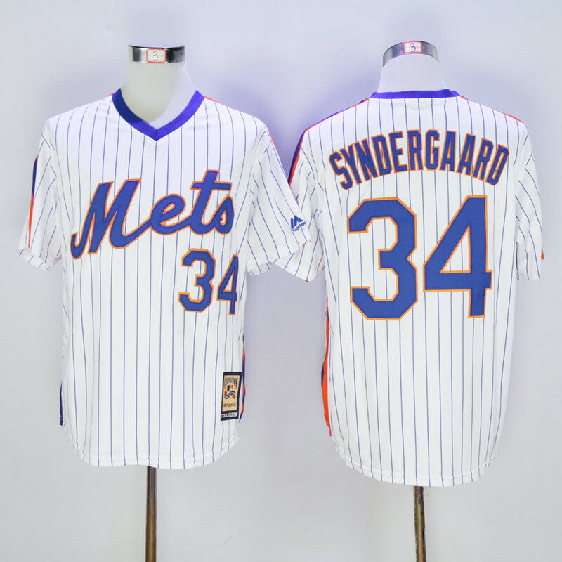 New York Mets #34 Noah Syndergaard Mets 34 White Pullover Retro New Fabric Fan Edition Baseball Jersey baseball jersey product view 1