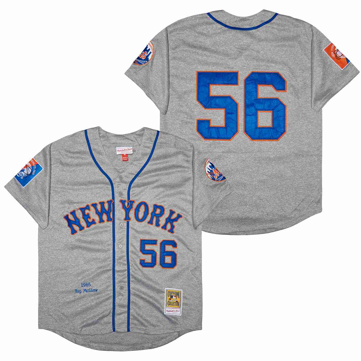 New York Mets #56 Mcglaw Mets 56 Hemp Gray 1965 Retro Baseball Jersey baseball jersey product view 1