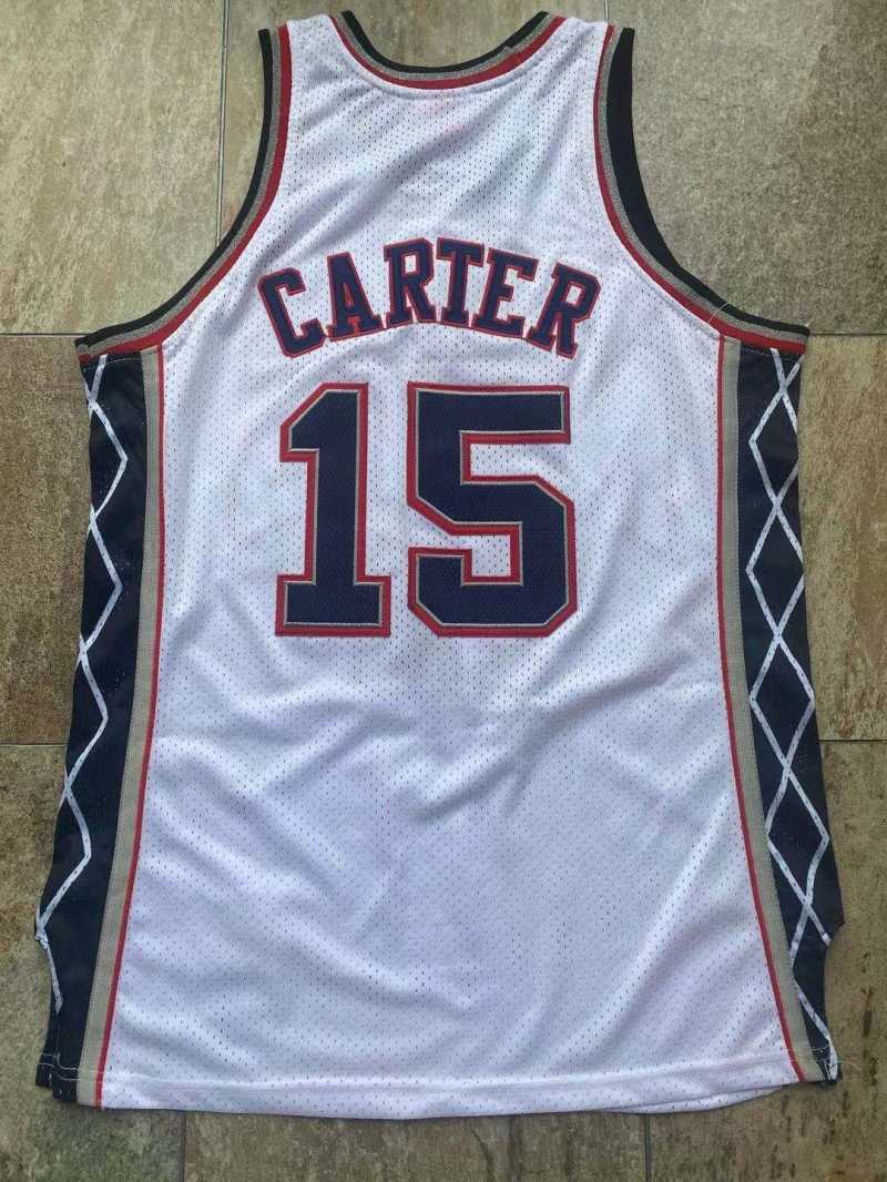 New York Nets #15 Vince Cater mitchell&ness Nets 15#“ Flyers ” Carter White Embroidered Style 2 basketball jersey product view 1