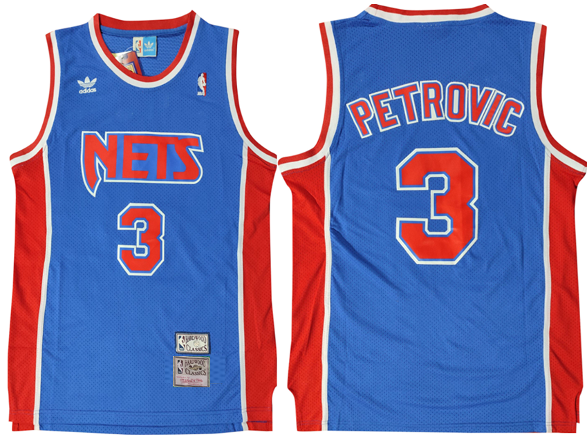 New York Nets #3 Drazen Petrovic Nets Blue Retro Jersey Basketball Jersey basketball jersey product view 1