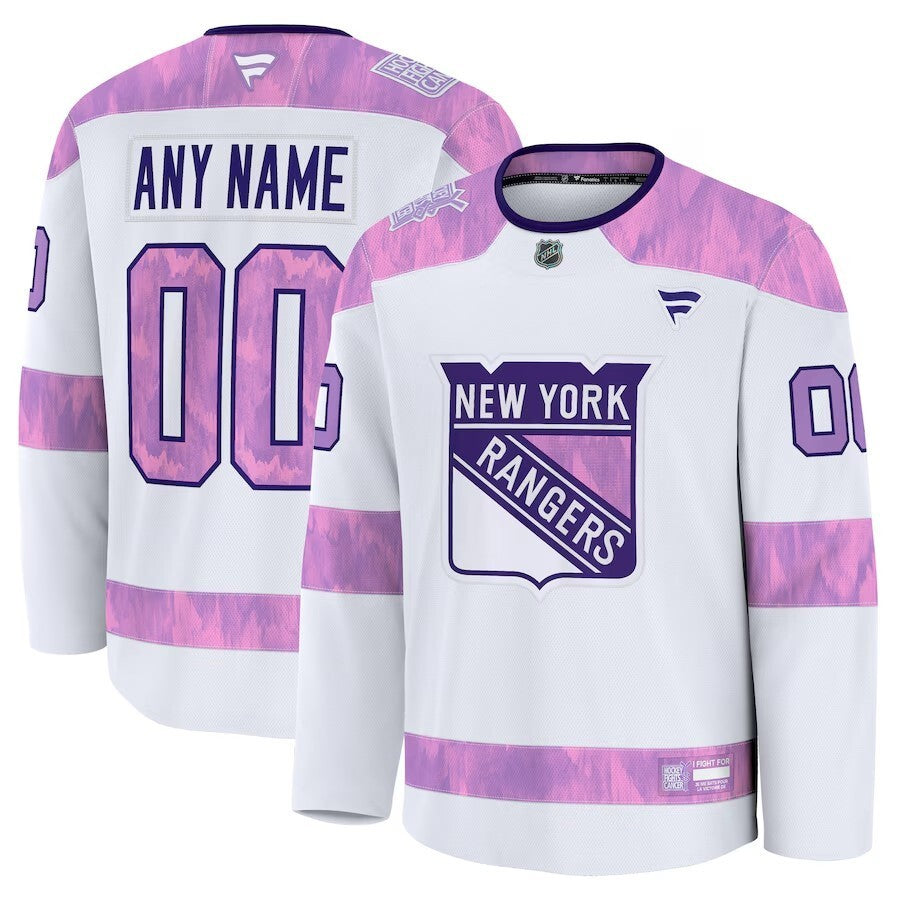 New York Rangers Fanatics 2024 Hockey Fights Cancer Custom Practice Jersey - White Hockey Jersey hockey jersey product view 1