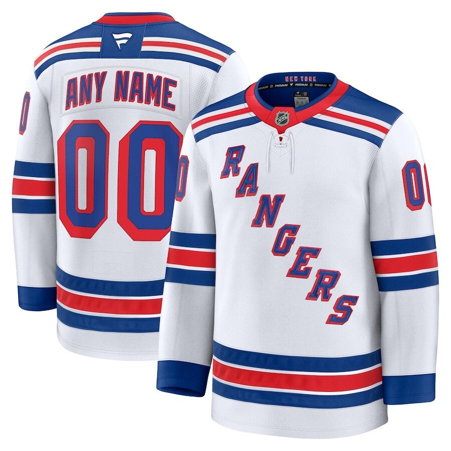 New York Rangers Fanatics Away Premium Custom Jersey - White Hockey Jersey hockey jersey product view 1