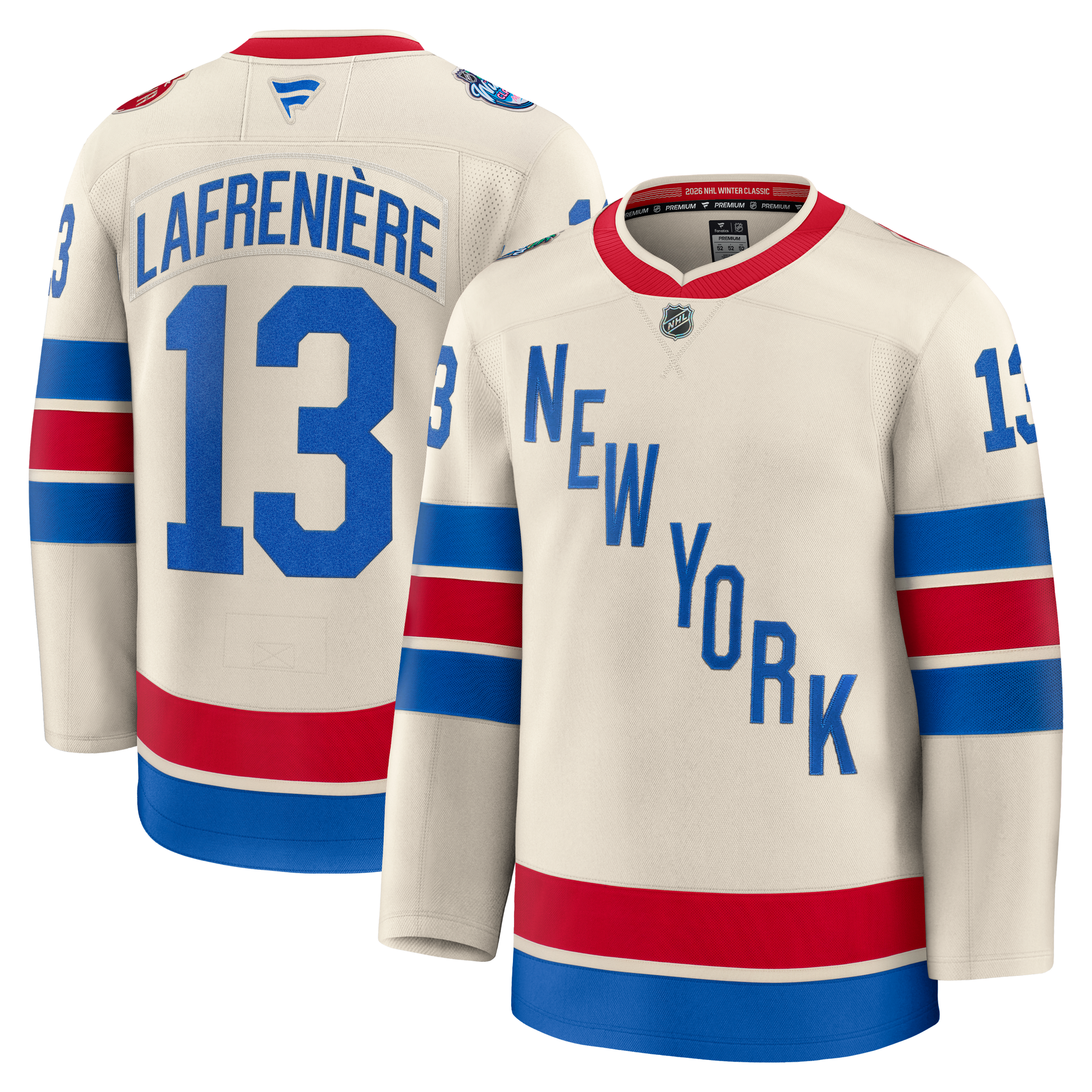 New York Rangers #13 Alexis Lafreniere 2026 NHL Winter Classic Premium Jersey - Beige Hockey Jersey hockey jersey product view 1