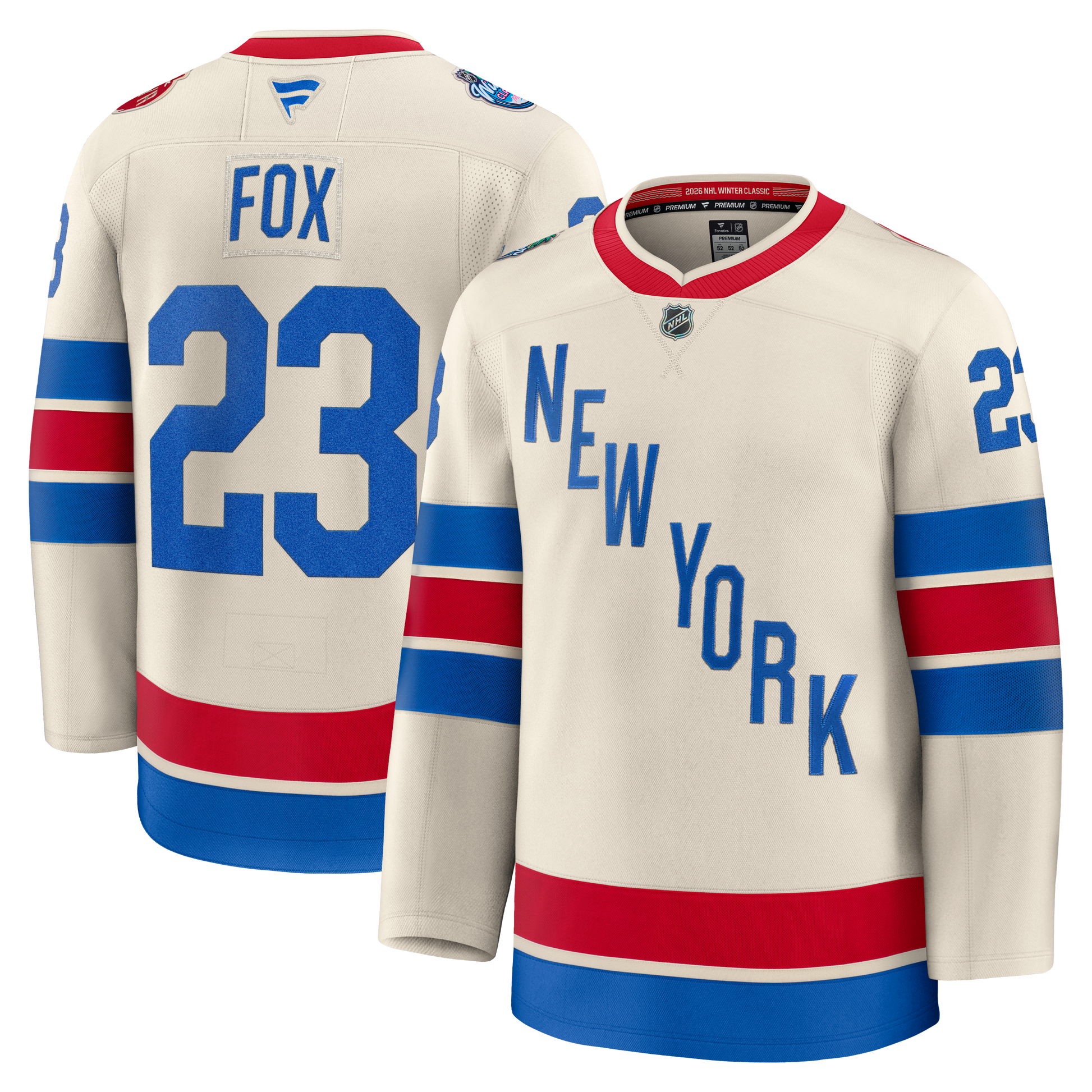 New York Rangers #23 Adam Fox 2026 NHL Winter Classic Premium Jersey - Beige Hockey Jersey hockey jersey product view 1