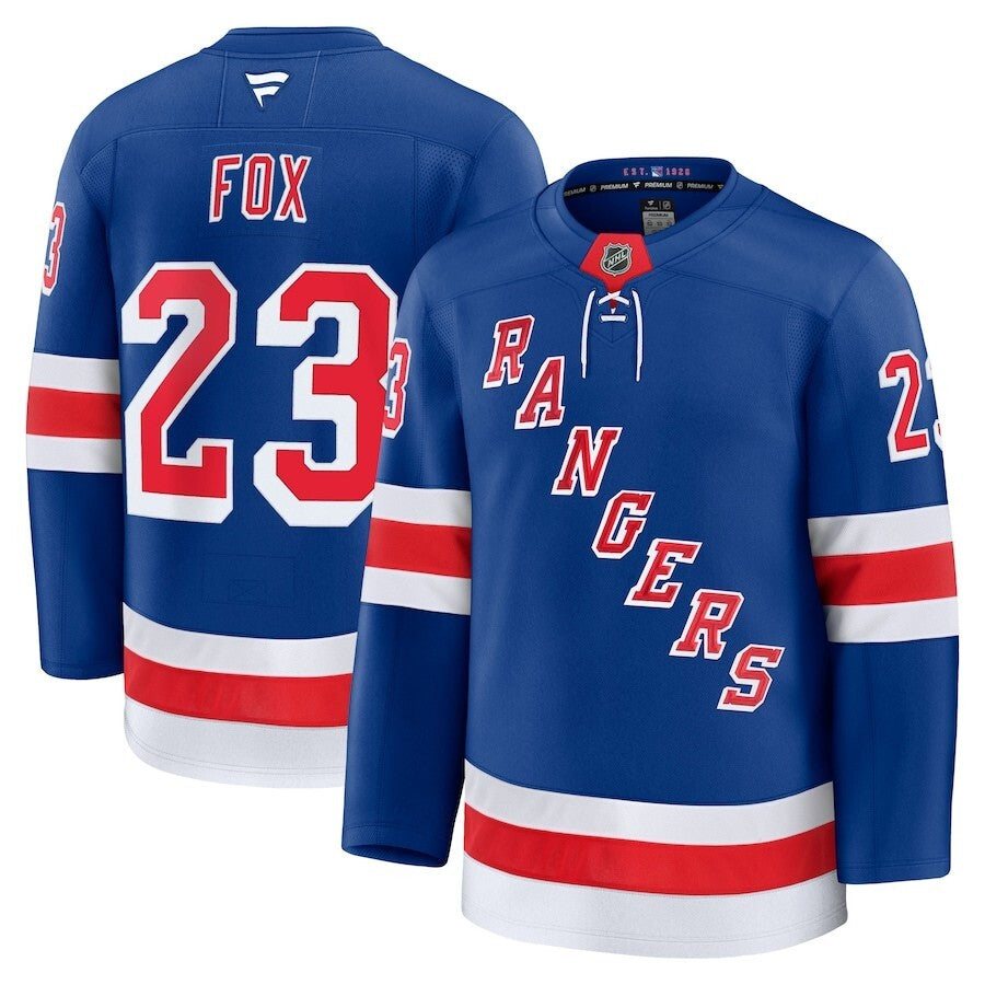 New York Rangers #23 Adam Fox Home Premium Jersey - Blue Hockey Jersey hockey jersey product view 1