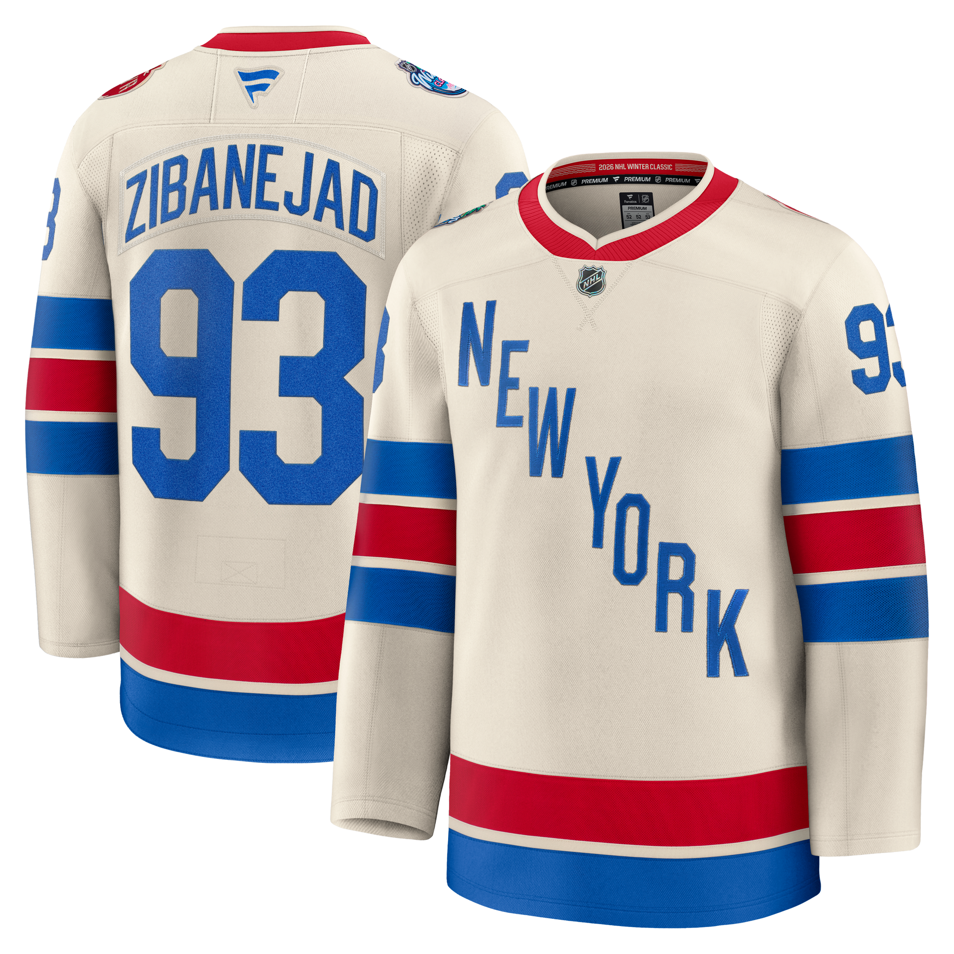 New York Rangers #93 Mika Zibanejad 2026 NHL Winter Classic Premium Jersey - Beige Hockey Jersey hockey jersey product view 1