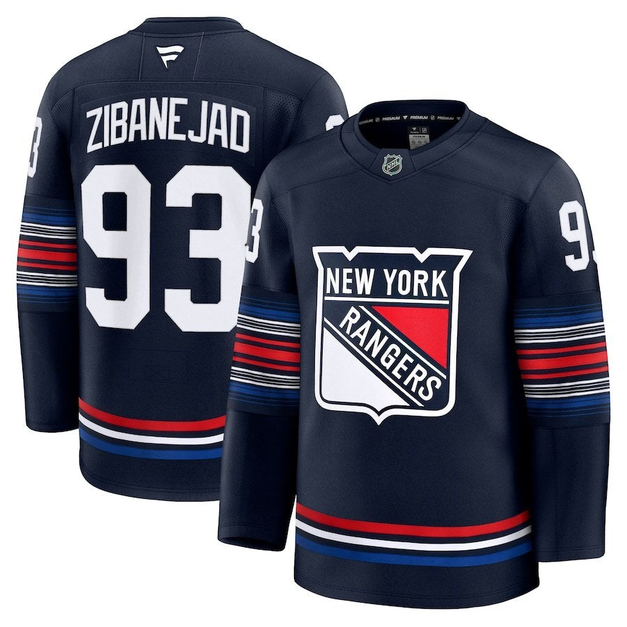 New York Rangers #93 Mika Zibanejad Alternate Premium Jersey - Navy Hockey Jersey hockey jersey product view 1