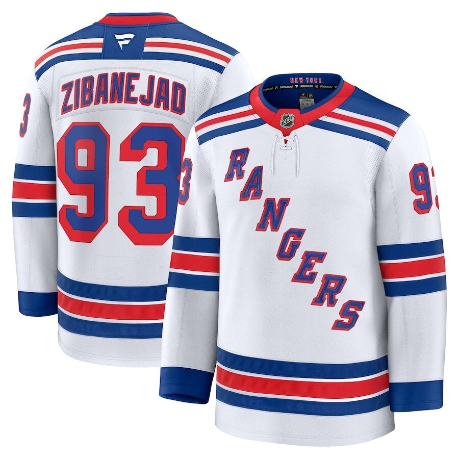 New York Rangers #93 Mika Zibanejad Away Premium Jersey - White Hockey Jersey hockey jersey product view 1