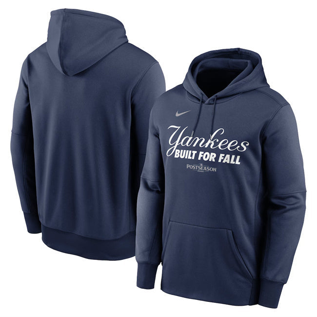 New York Yankees Navy 2025 Postseason Collection Therma Fleece Hoodie Baseball Jersey baseball jersey product view 1