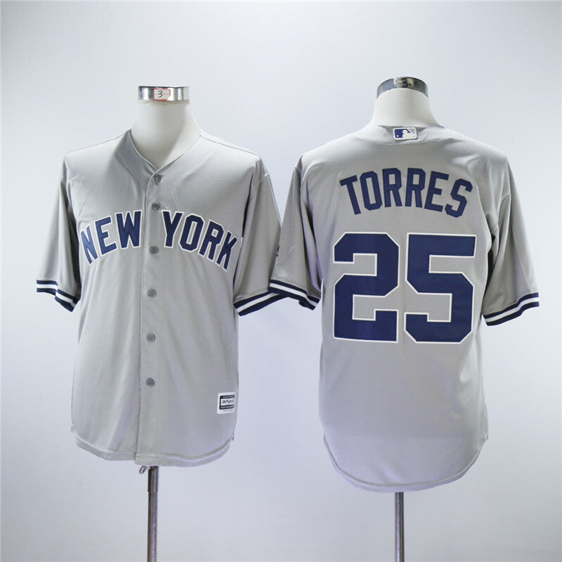 New York Yankees #25 Gleyber Torres Yankees 25 Gray Fan With Name Baseball Jersey baseball jersey product view 1
