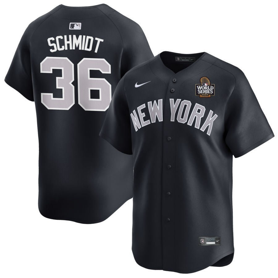 New York Yankees #36 Clarke Schmidt 2024 World Series Alternate – Navy Baseball Jersey baseball jersey product view 1