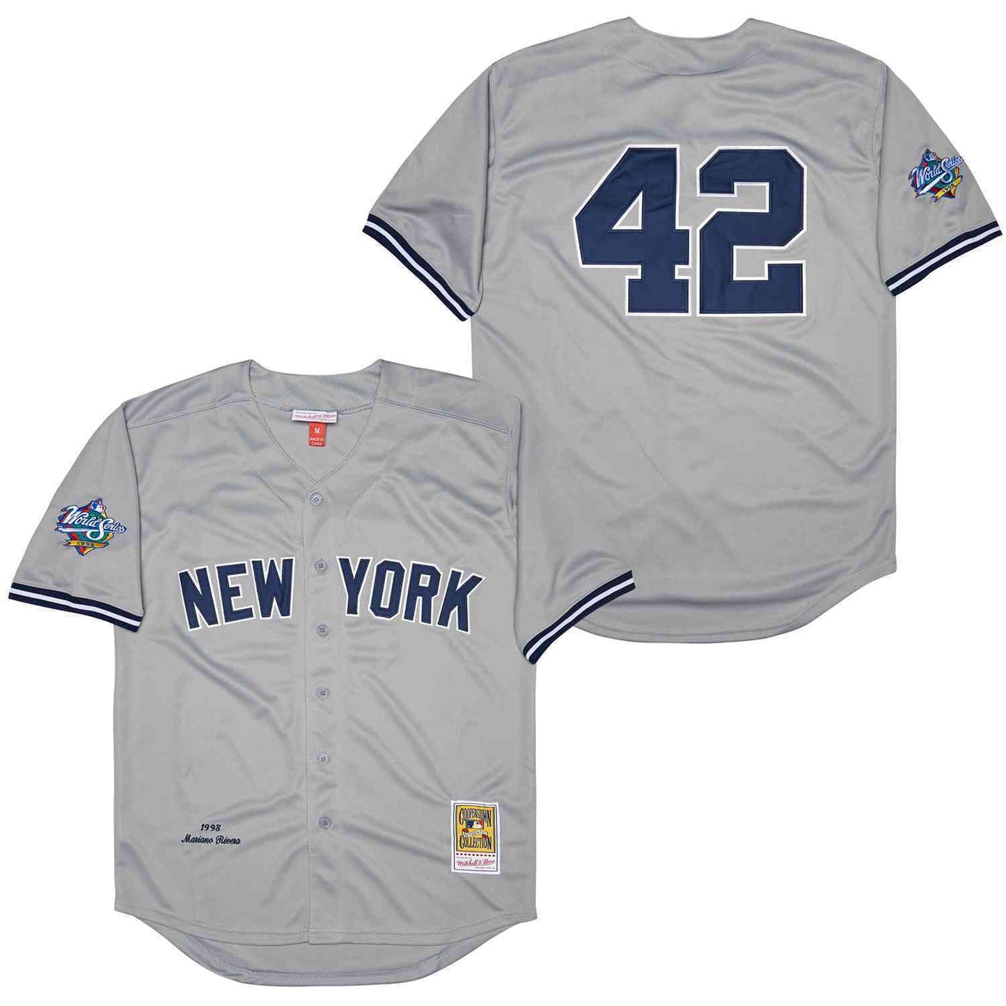 New York Yankees #42 Mariano Rivera Yankees 42 Gray 1998 Retro Style 1 Baseball Jersey baseball jersey product view 1