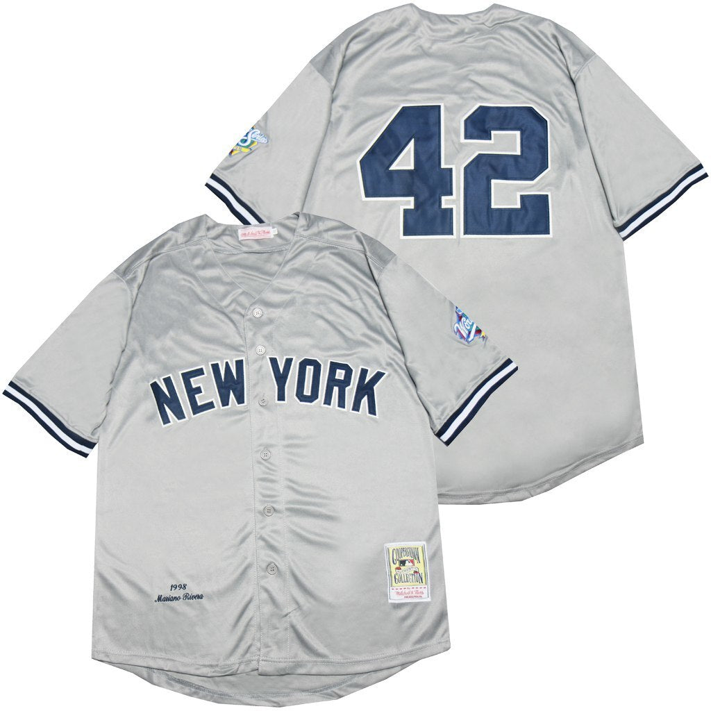 New York Yankees #42 Mariano Rivera Yankees 42 Gray 1998 Retro Style 2 Baseball Jersey baseball jersey product view 1