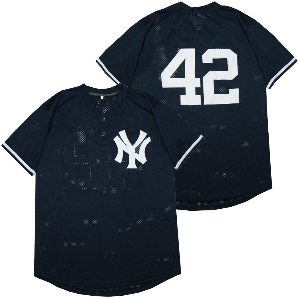 New York Yankees #42 Mariano Rivera Yankees 42 Navy Fan Baseball Jersey baseball jersey product view 1