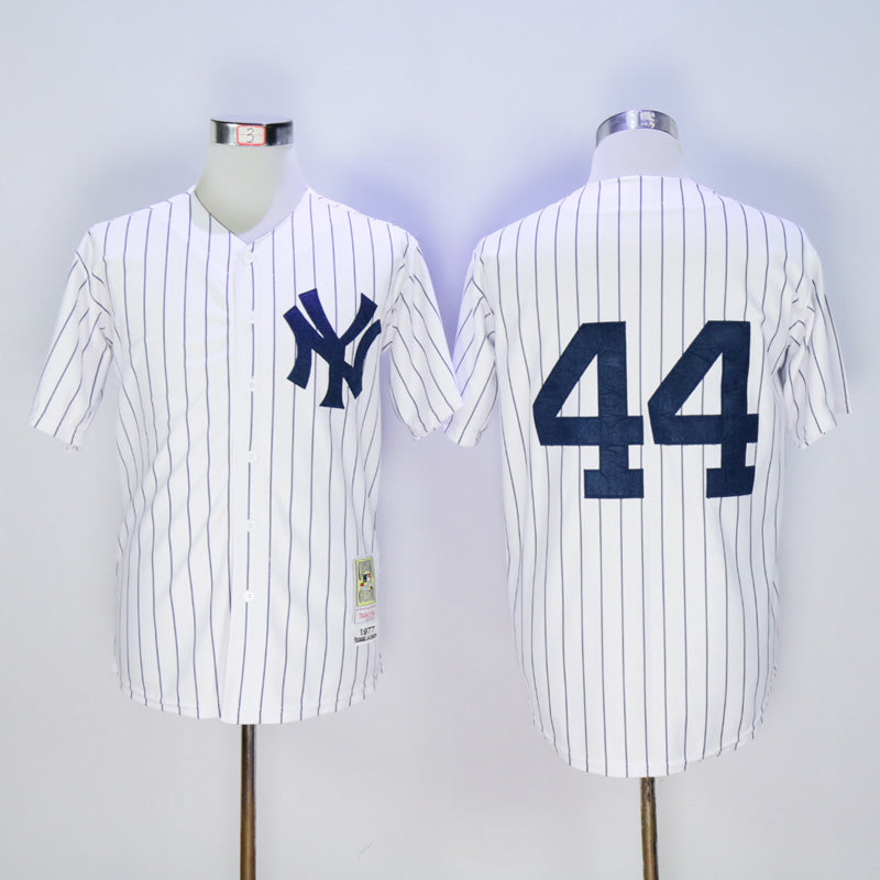 New York Yankees #44 Reggie Jackson Yankees 44 White 1977 Retro Baseball Jersey baseball jersey product view 1