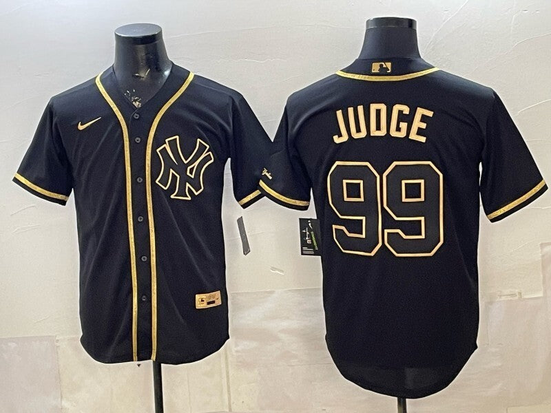 New York Yankees #99 Aaron Judge Yankees Retro Gold Text Baseball Jersey baseball jersey product view 1
