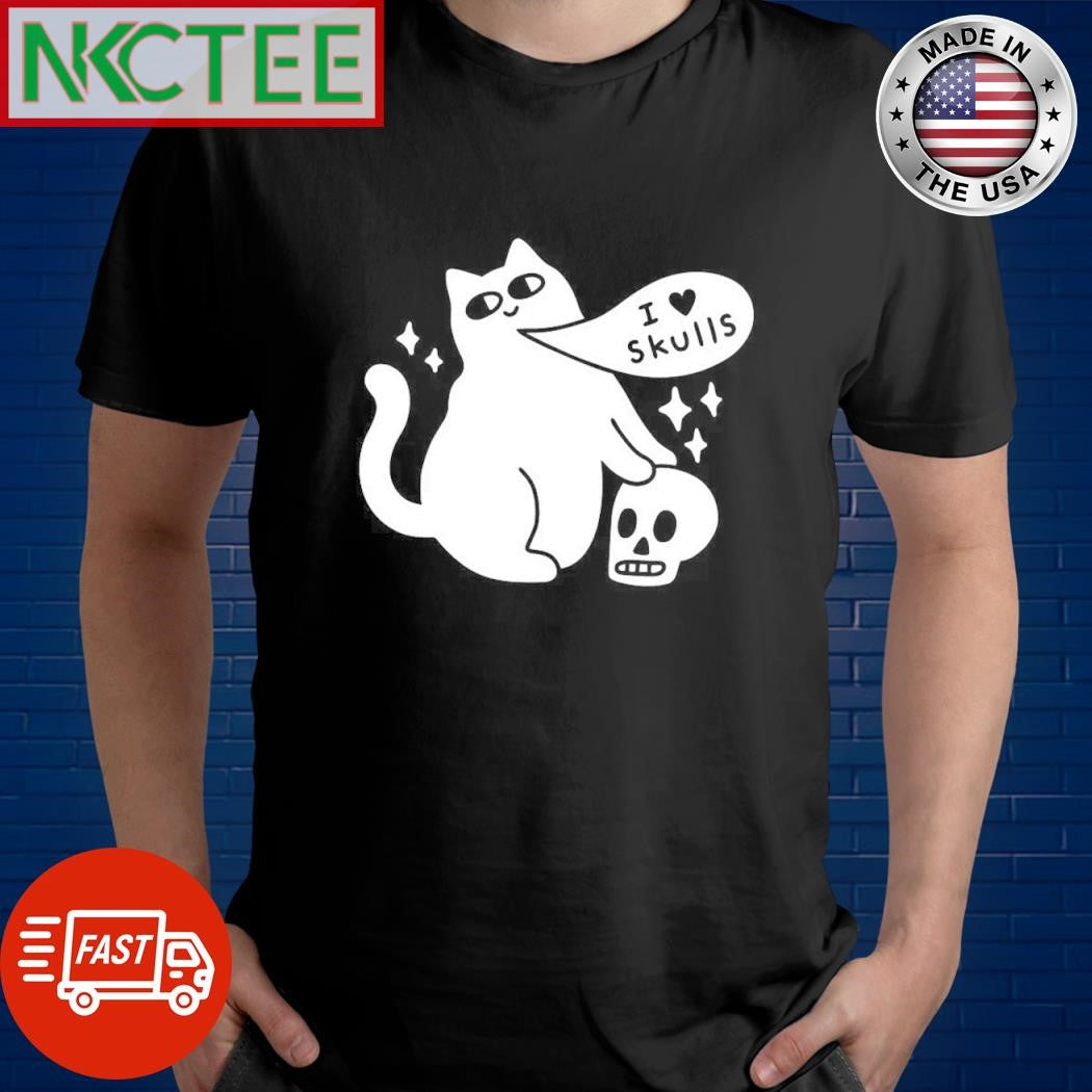 Nice Cat I love skulls heart shirt Unisex T-shirt, Sweatshirt, Hoodie, Long Sleeve Tee - T-Shirt, Sweatshirt, Hoodie