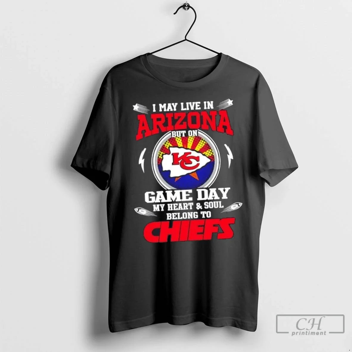 Nice I May Live In Arizona But On Game Day My Heart And Soul Belongs Unisex T-shirt, Sweatshirt, Hoodie, Long Sleeve Tee - T-Shirt, Sweatshirt, Hoodie