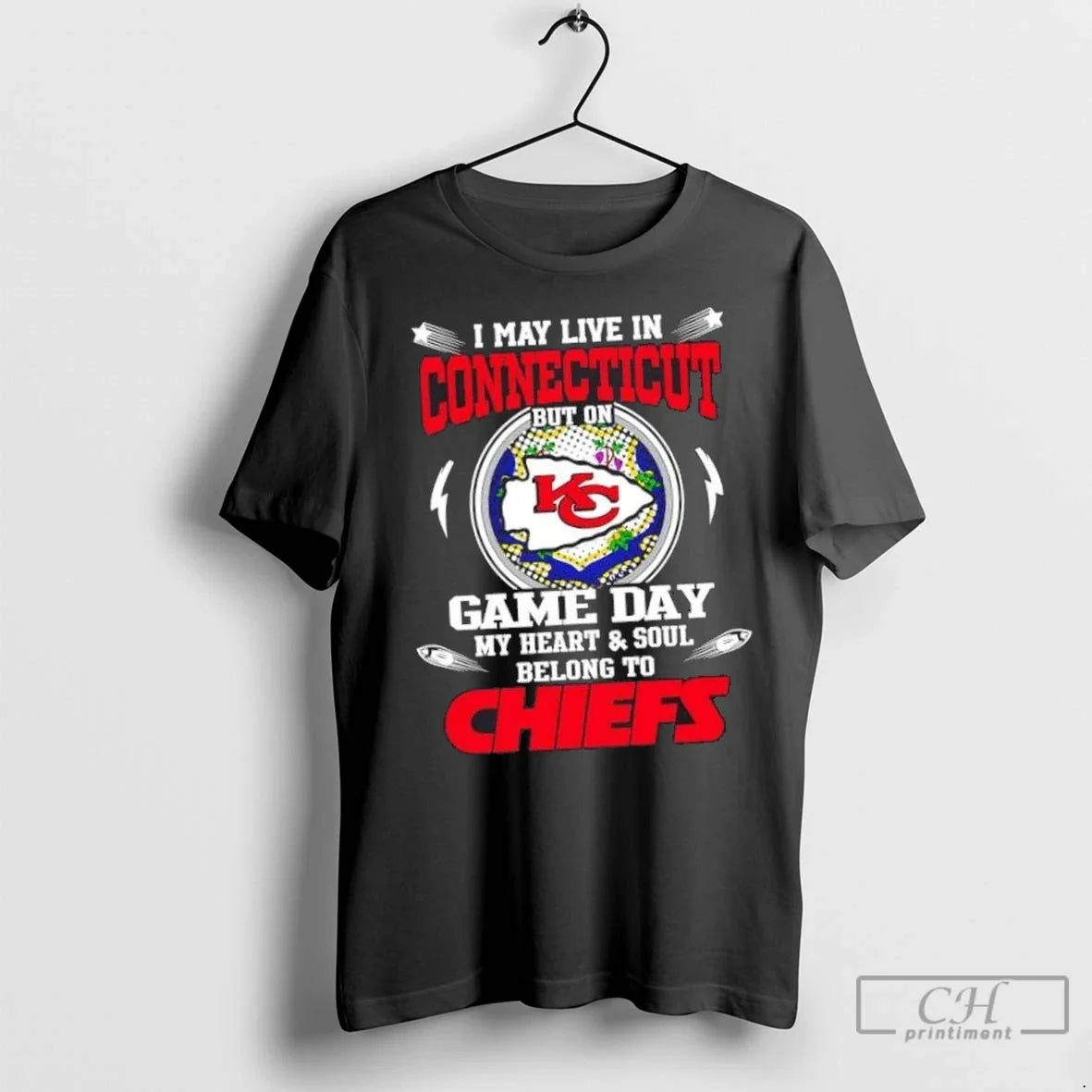 Nice I May Live In Connecticut But On Game Day My Heart And Soul Belongs Unisex T-shirt, Sweatshirt, Hoodie, Long Sleeve Tee - T-Shirt, Sweatshirt, Hoodie
