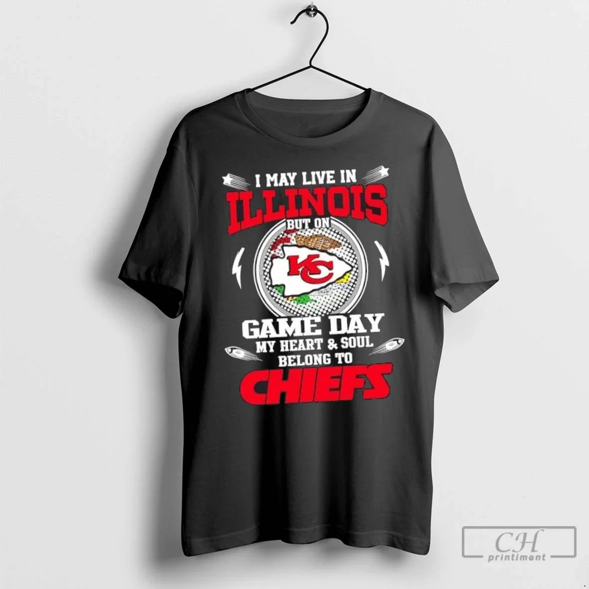 Nice I May Live In Illinois But On Game Day My Heart And Soul Belongs Unisex T-shirt, Sweatshirt, Hoodie, Long Sleeve Tee - T-Shirt, Sweatshirt, Hoodie