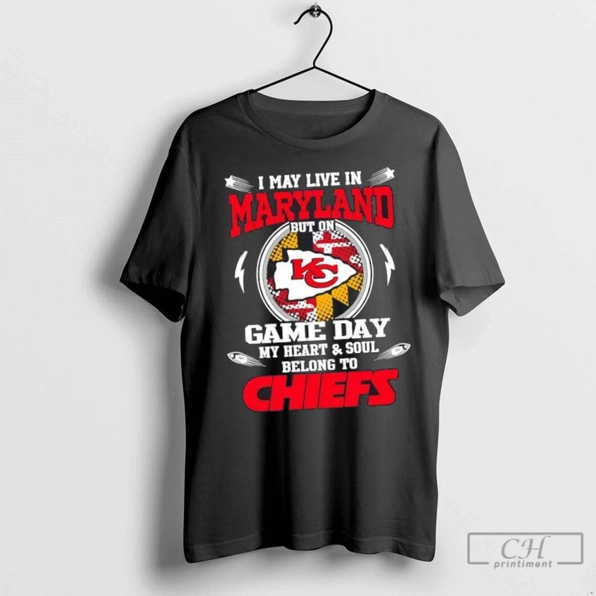 Nice I May Live In Maryland But On Game Day My Heart And Soul Belongs Unisex T-shirt, Sweatshirt, Hoodie, Long Sleeve Tee - T-Shirt, Sweatshirt, Hoodie