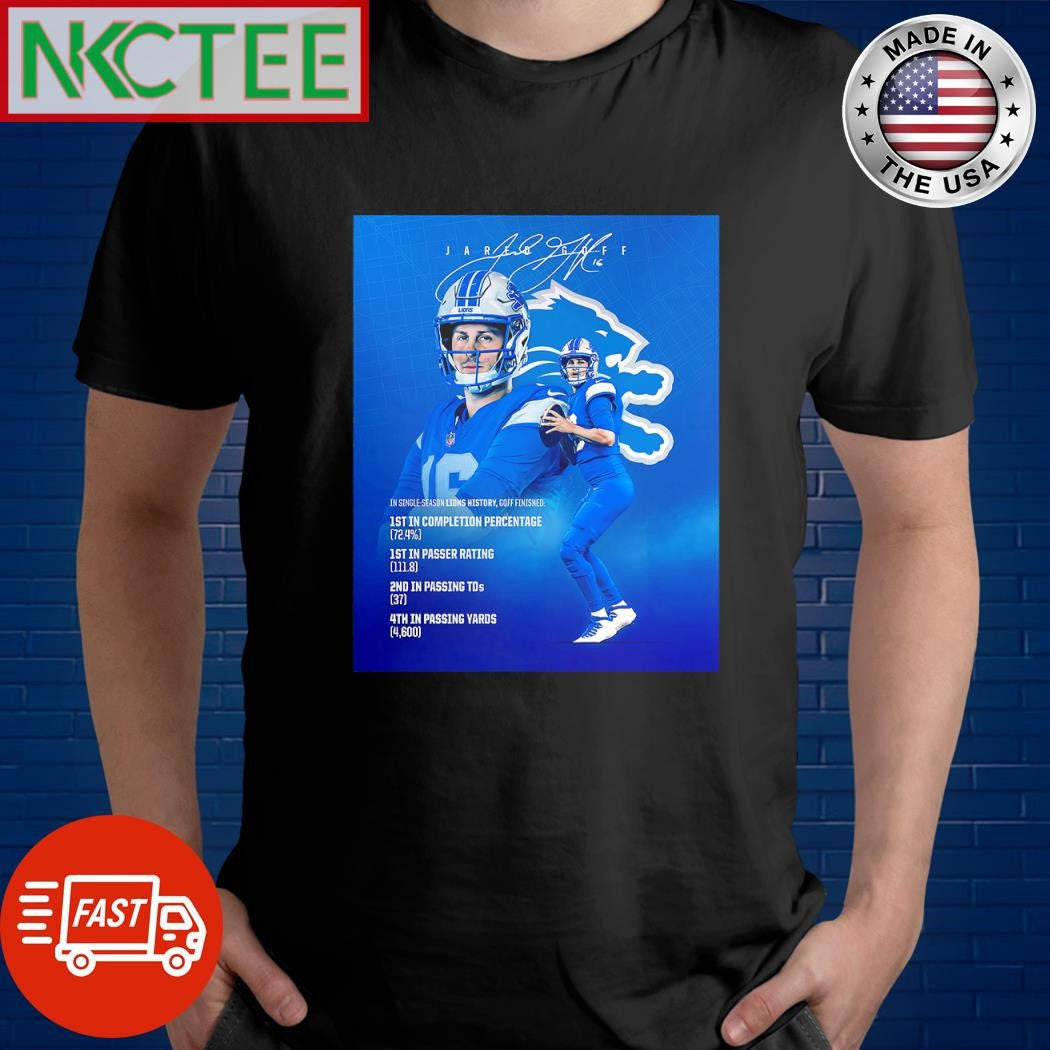 Nice Jared Goff in single-season Lions history Goff finished 1 st in completion percentage shirt - T-Shirt, Sweatshirt, Hoodie