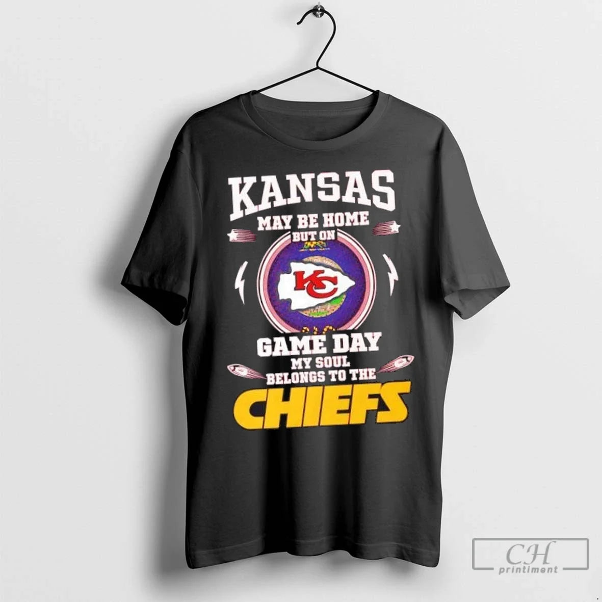 Nice Kansas May Be Home But On Game Day My Soul Belongs To The Kansas Unisex T-shirt, Sweatshirt, Hoodie, Long Sleeve Tee - T-Shirt, Sweatshirt, Hoodie
