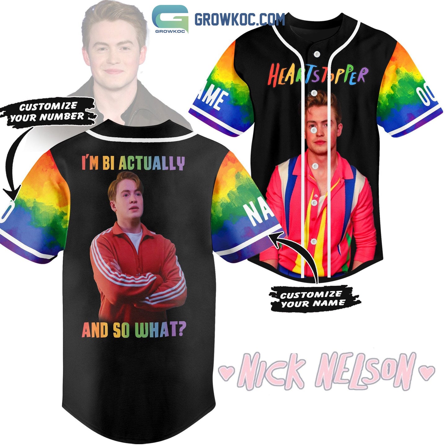 Nick Nelson Heartstopper I’m Bi Actually And So What Personalized Baseball Jersey baseball jersey product view 1