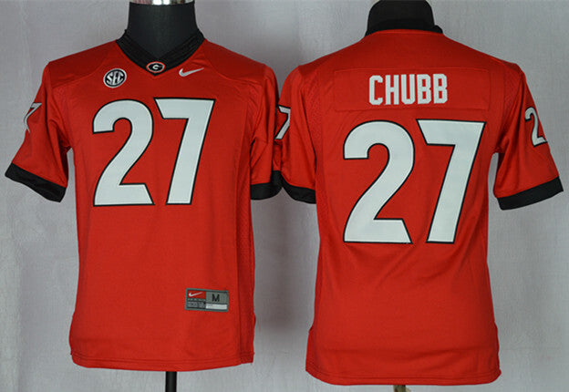Nick Chubb 27 Red Youth College Football Jersey football jersey product view 1