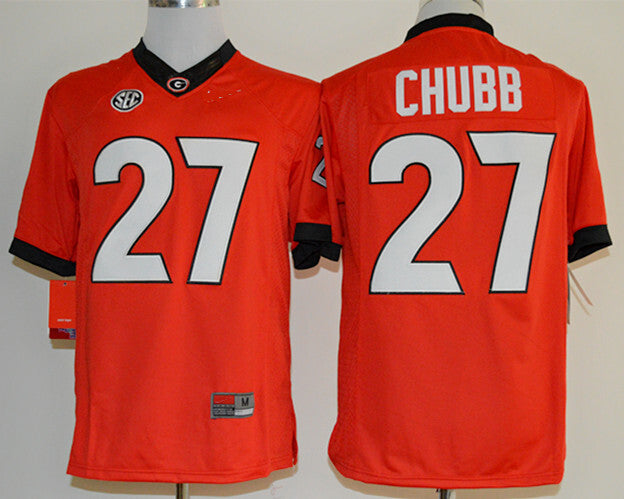 Nick Chubb 27 Red College Football Jersey football jersey product view 1