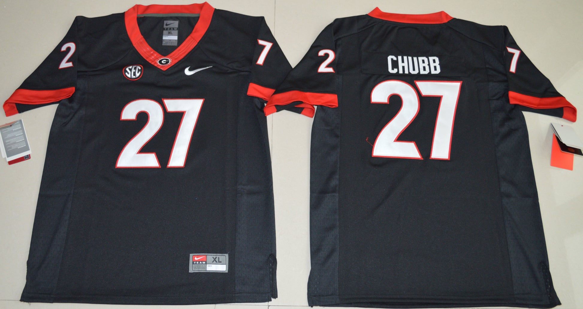 Nick Chubb 27 Youth Black College Football Jersey football jersey product view 1