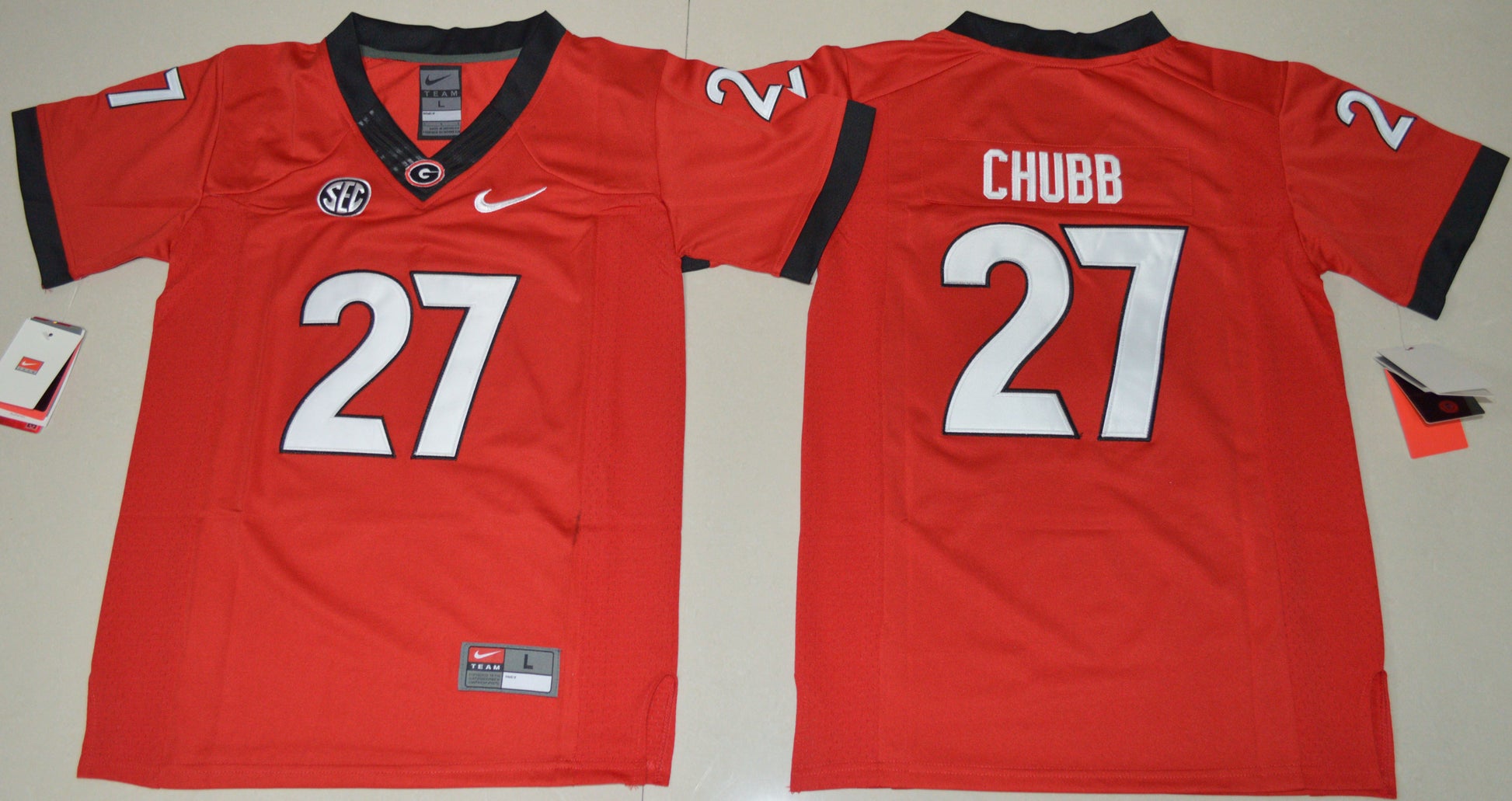 Nick Chubb 27 Youth Red College Football Jersey football jersey product view 1