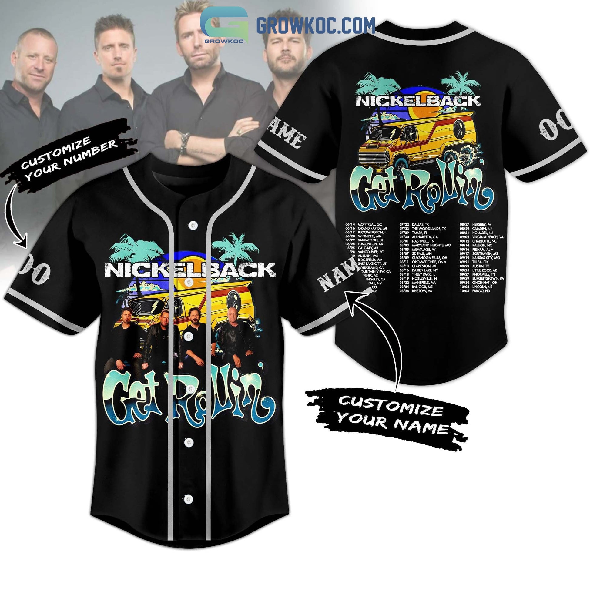Nickelback Get Rollin Personalized Baseball Jersey baseball jersey product view 1