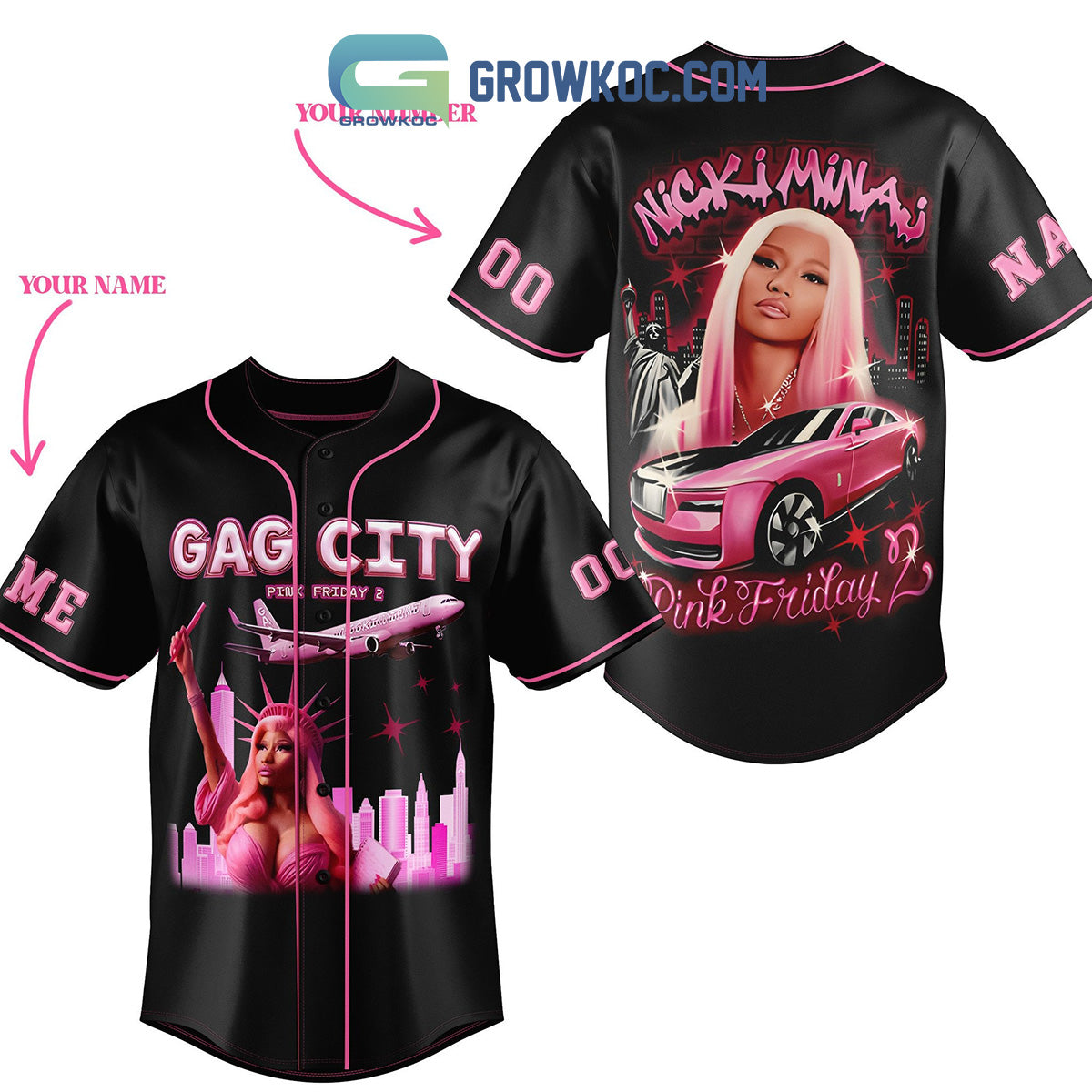 Nicki Minaj Pink Friday 2 Tour In Gaga City Personalized Baseball Jersey baseball jersey product view 1