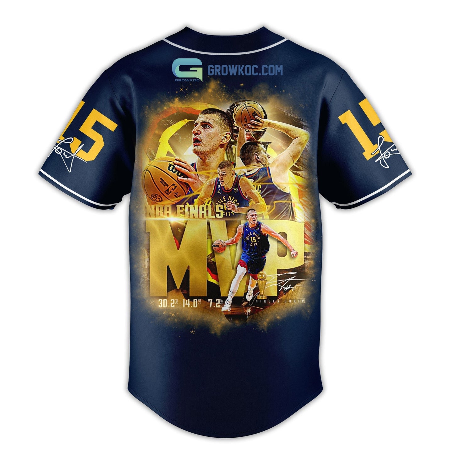Nikola Jokic 15 NBA Finals MVP Season 2023 Navy Design Baseball Jersey baseball jersey product view 3