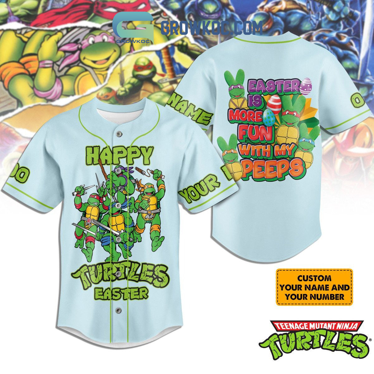 Ninja Turtles Easter Is More Fun With My Peeps Blue Personalized Baseball Jersey baseball jersey product view 1