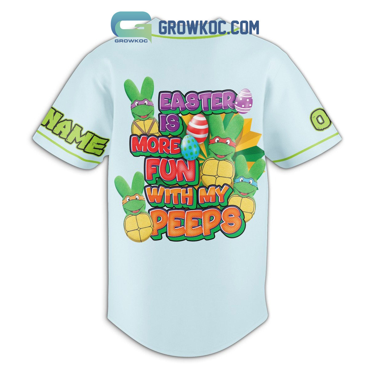 Ninja Turtles Easter Is More Fun With My Peeps Blue Personalized Baseball Jersey baseball jersey product view 2