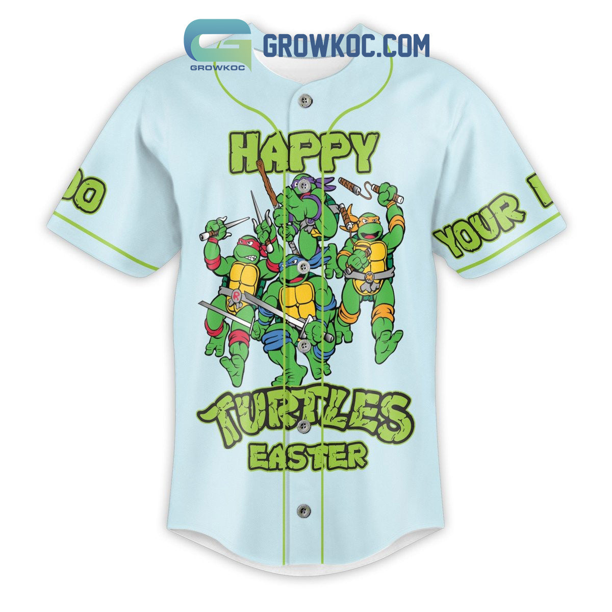 Ninja Turtles Easter Is More Fun With My Peeps Blue Personalized Baseball Jersey baseball jersey product view 3