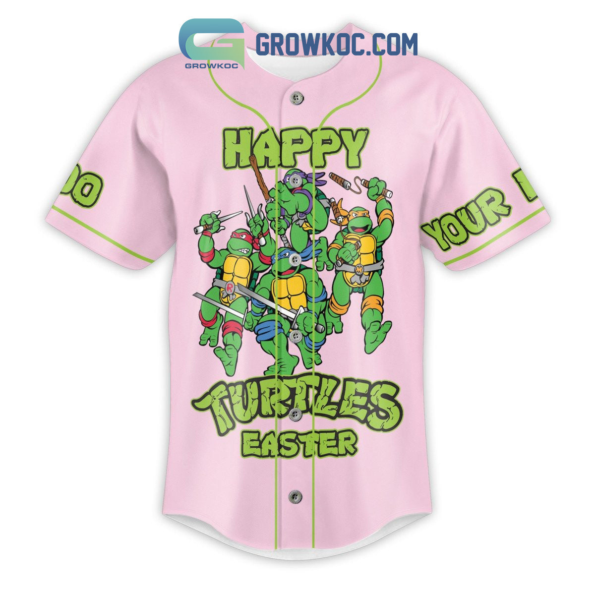Ninja Turtles Easter Is More Fun With My Peeps Pink Personalized Baseball Jersey baseball jersey product view 2