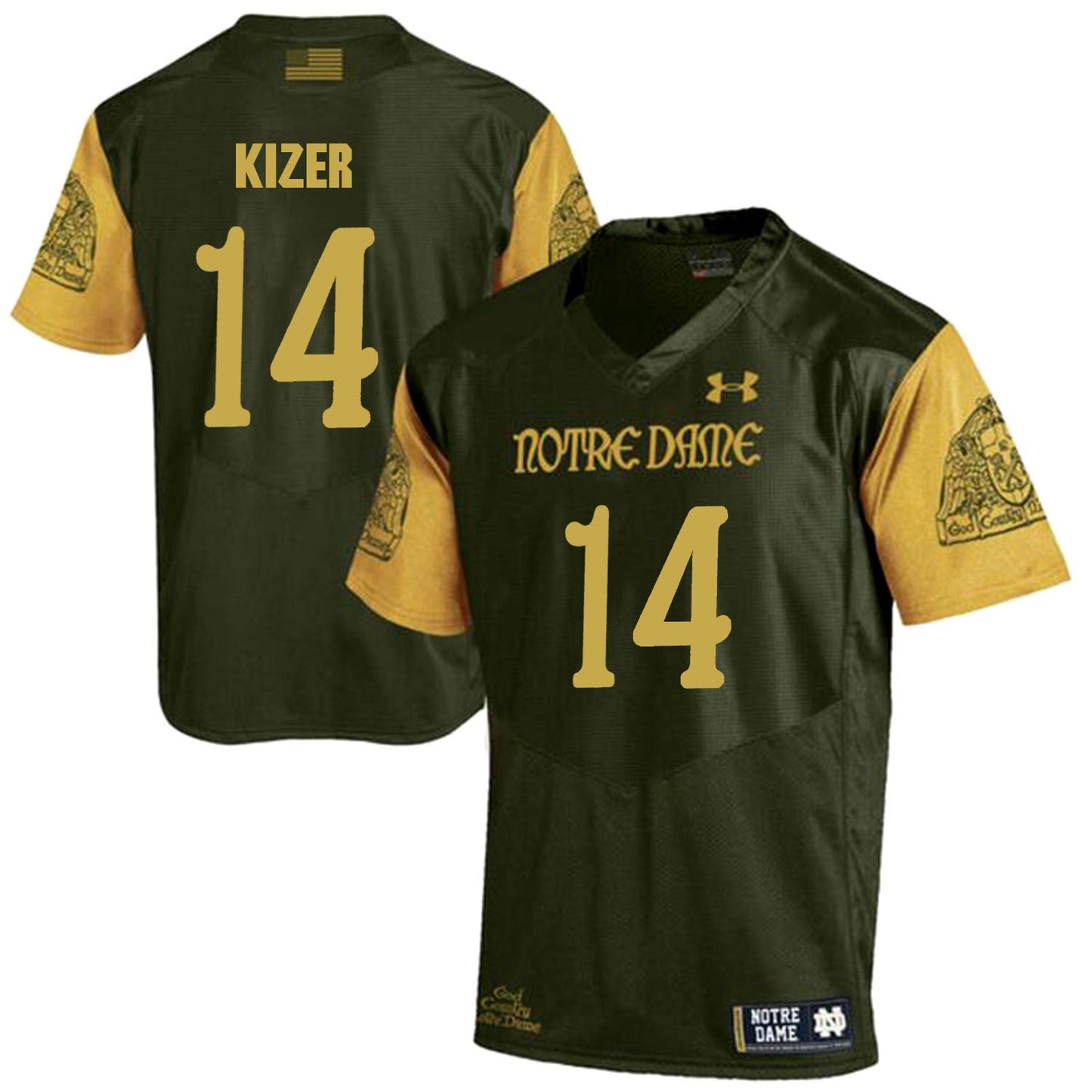 Norte Dame Fighting Irish Kizer 14 Football Jersey - Olive Green College Football Jersey football jersey product view 1