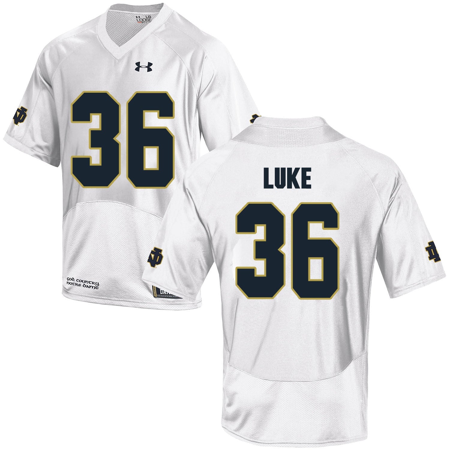 Norte Dame Fighting Irish Luke 36 Football Jersey - White College Football Jersey football jersey product view 1