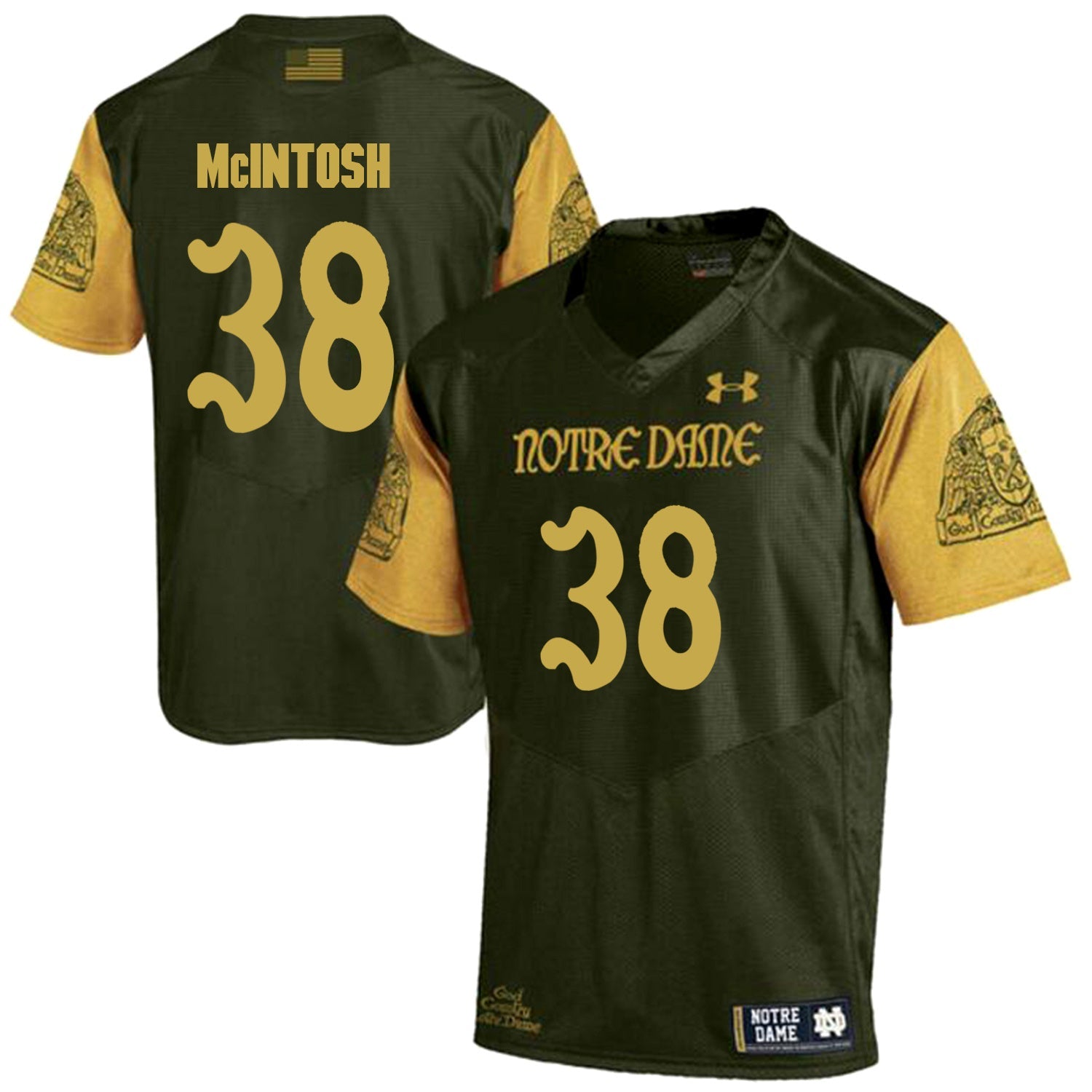 Norte Dame Fighting Irish McIntosh 38 Football Jersey - Olive Green College Football Jersey football jersey product view 1