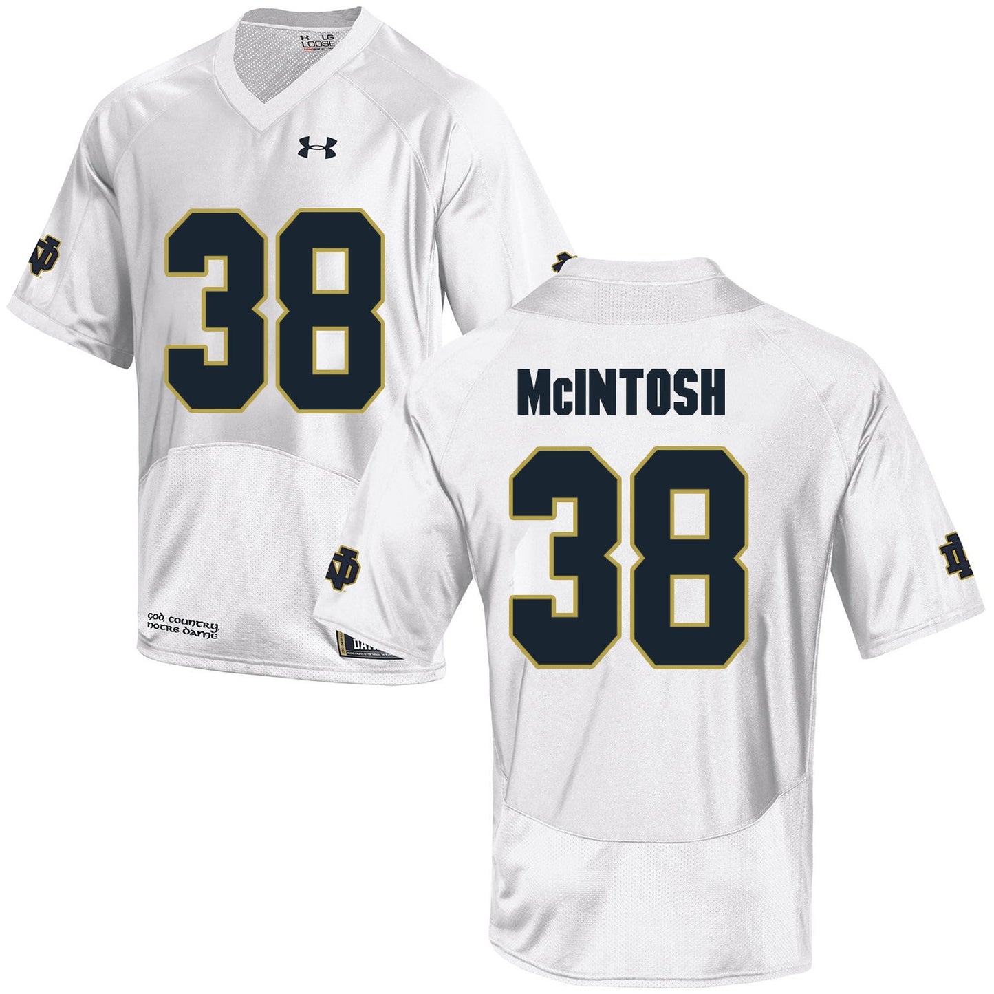 Norte Dame Fighting Irish McIntosh 38 Football Jersey - White College Football Jersey football jersey product view 1